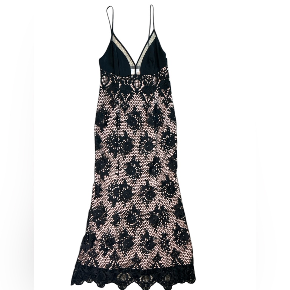 Lovers + Friends Black Lace Midi Dress Sheer Floral Overlay Slip Dress S